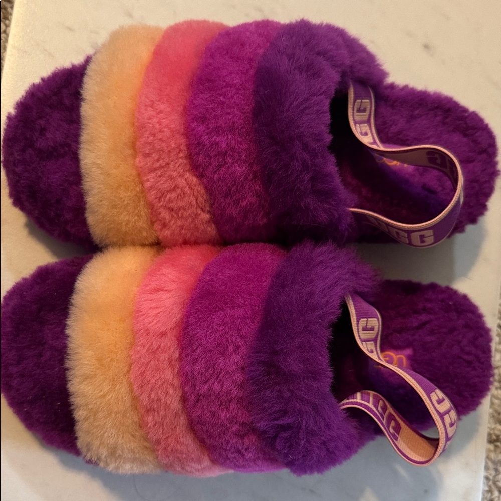 UGG Purple and Pink Fluffy Slippers